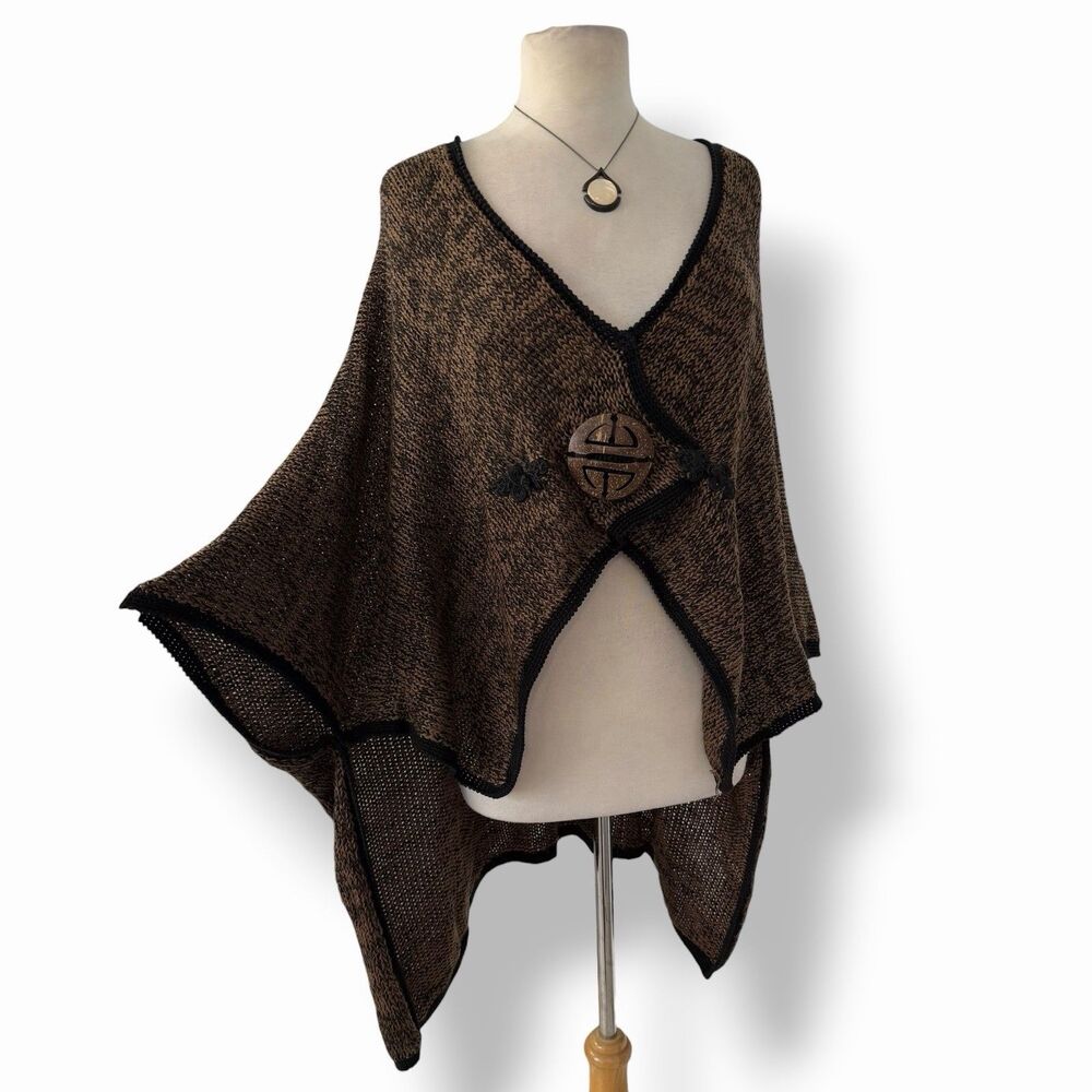 Soft Surroundings Brown Mei Ling Knit Poncho Cape Cardigan Sweater OS Lagenlook